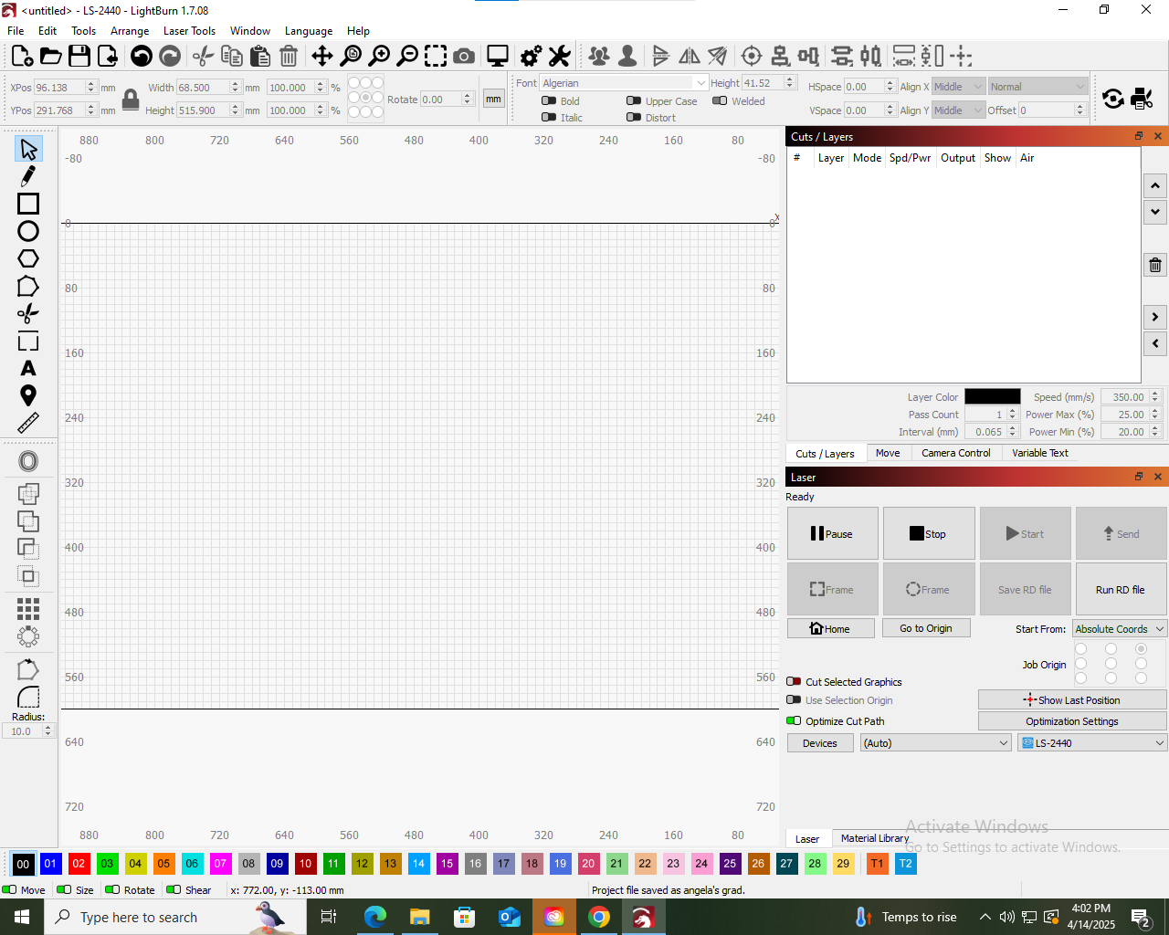 LightBurn interface